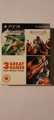 Carátula de 3 Great Games, One Great Pack: Uncharted, Assassin's Creed, Need For Speed Hot Pursuit